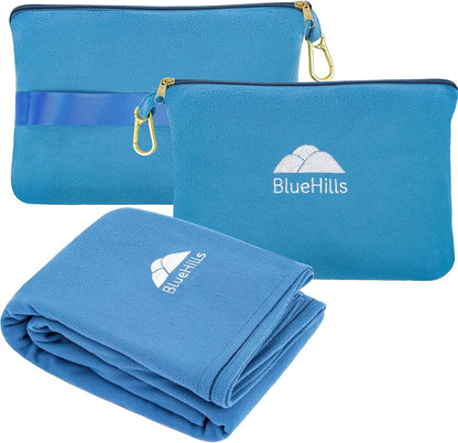 BlueHills Travel Blanket Pillow Compact Lightweight Pocket Size Airplane Traveling Essential Flight Trip Throw in Bag Portable Case Plane Accessory Gray L01