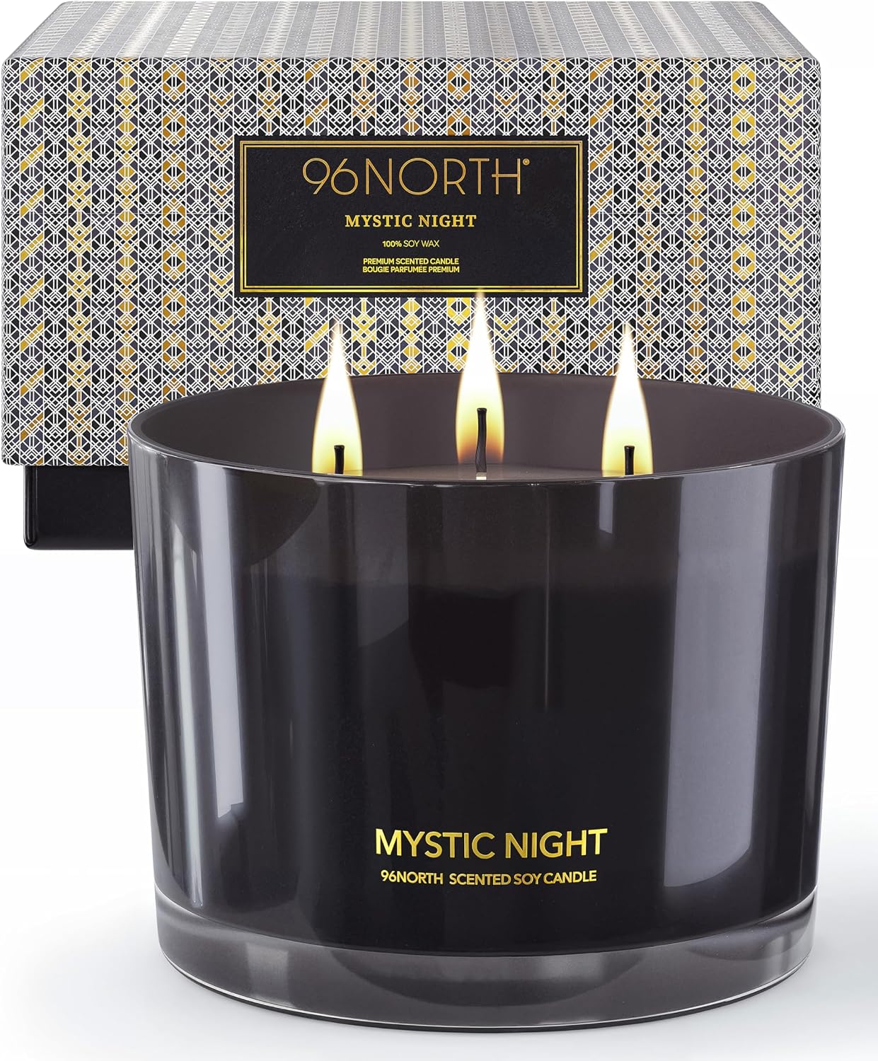 96NORTH Luxury Vanilla Soy Candles | Large 3 Wick Jar Candle | Up to 50 Hours Burning Time | 100% Natural Soy Wax | Relaxing Aromatherapy Aesthetic Candle | Housewarming Gift for Men and Women