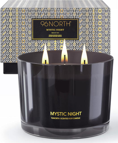 96NORTH Luxury Vanilla Soy Candles | Large 3 Wick Jar Candle | Up to 50 Hours Burning Time | 100% Natural Soy Wax | Relaxing Aromatherapy Aesthetic Candle | Housewarming Gift for Men and Women