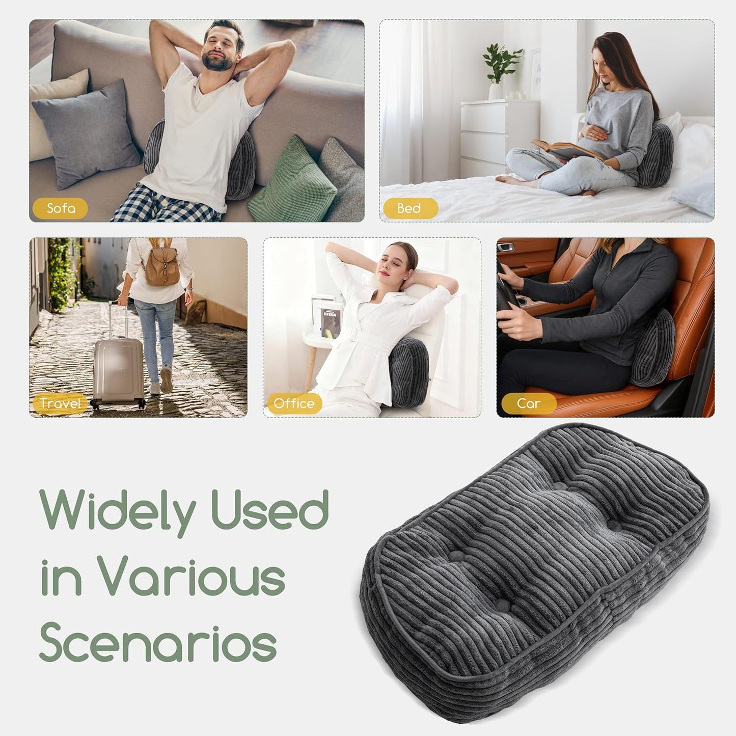HIGOGOGO Lumbar Support Pillow for Recliner Chair/Accent Chair/Couch/Office Chair, Tufted Corduroy Back Support Cushion for Elderly, Recliner Cushions for Back Rest, Pain Relief, Reading, Brown