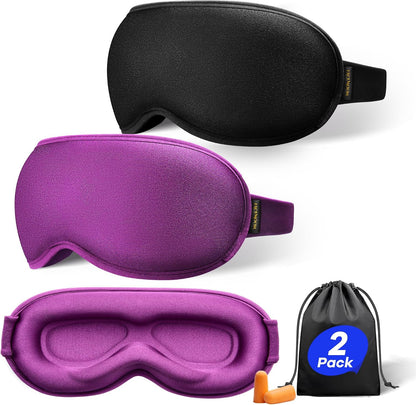 Weighted Eye Mask for Sleeping 2 Pack: Gentle Pressure Blackout Sleep Mask with 3D Contoured Cups, Zero Eye Pressure Sleep Mask for Lash Extensions, Memory Foam Travel Mask, Black Pink