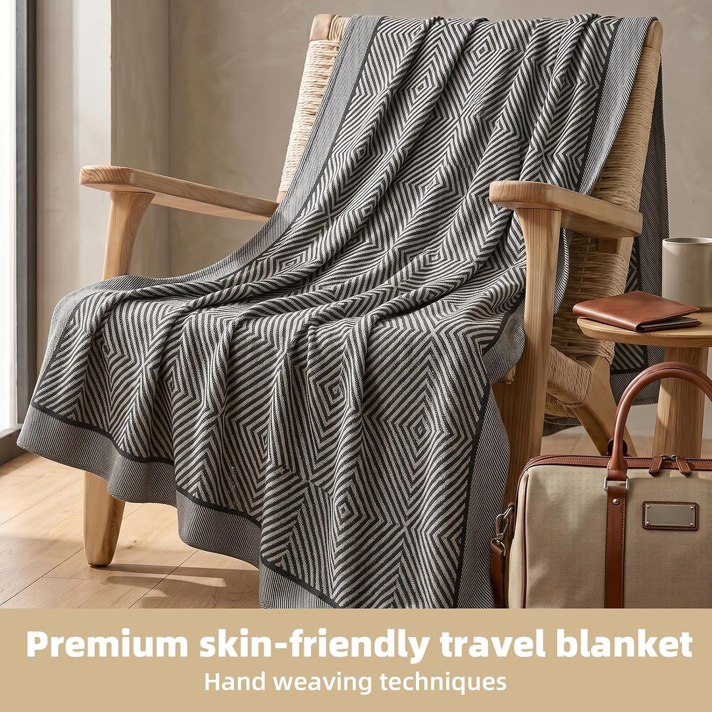Travel Blanket Airplane - Ultra Soft & Lightweight Knit Design Compact Airplane Blanket,53x72 Inch,Stylish Travel Shawl Wraps for Flights,Office,Home Use,Travel Essentials & Gifts