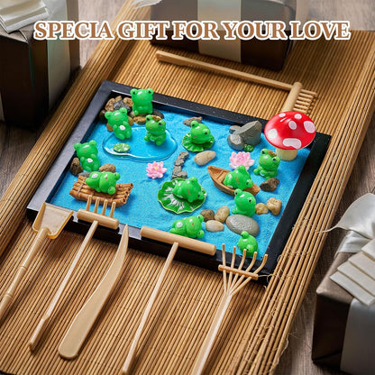 Soulchen Zen Garden Kit for Table Decor Christmas Sand Zen Garden Gifts Mini Sandbox Set with Black Wooden Tray, Sand, Tools & Accessories Japanese Gifts for Meditation Room Office Home