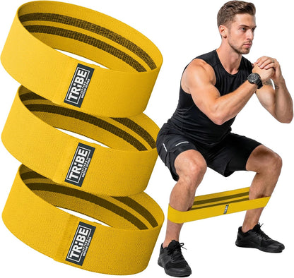 Tribe Lifting Resistance Bands for Working Out - 3 Pack Fabric Workout Bands for Women and Men - Booty Bands for Legs and Glute - Non Slip Exercise Bands Set for Squat Hip Thigh
