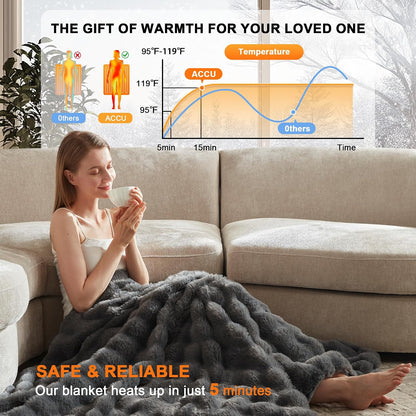 Heated Throw Blanket - Fast Heating 3D Jacquard Electric Heated Blanket, Cozy Heating Blanket with 6 Heating Settings & 4 Hours Auto-Off, Machine Washable, 50"x60", London Grey