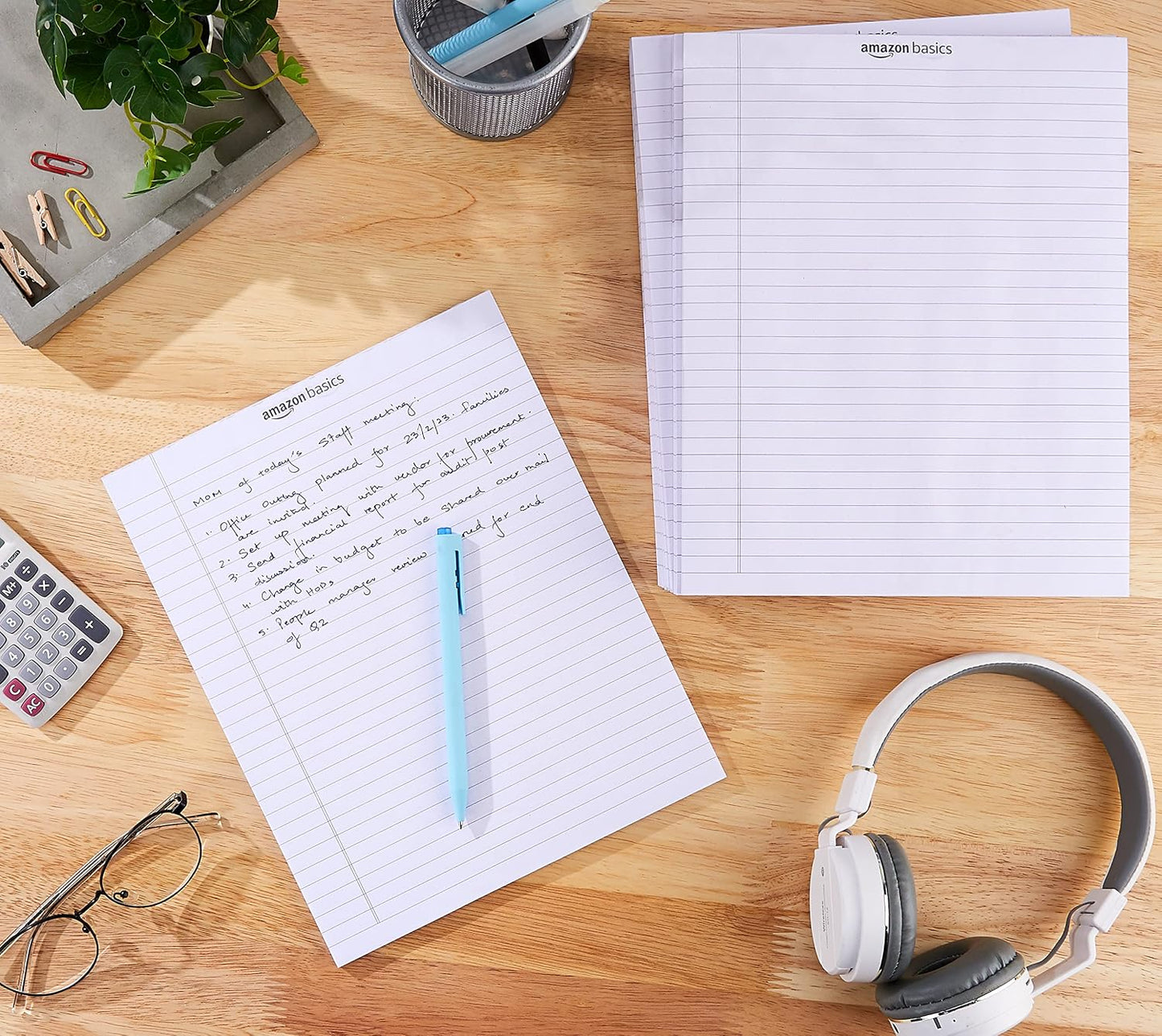 Amazon Basics Wide Ruled Lined Writing Note Pads for Office Supplies, 8.5" x 11.75", White, 12-Pack of 50 Perforated Sheets