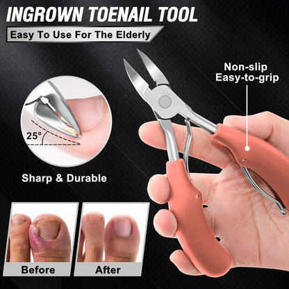 Toenail Clippers for Seniors Thick Toenails, Aucurwen Heavy Duty Toe Nail Clippers Adult Thick Nails Long Handle, Large Toenail Clippers for Thick Nails 7Pcs