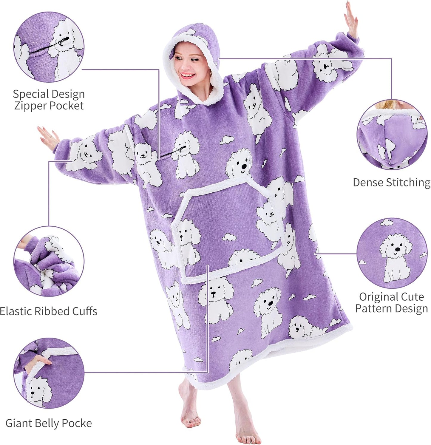 IFNOW Wearable Blanket Hoodie, Oversized Sherpa Fleece Hooded Blanket Sweatshirt with Eye Mask and Pocket, Comfy Long Flannel Blanket for Adults Men,Gifts for Women Mom Girlfriend,MoonFace