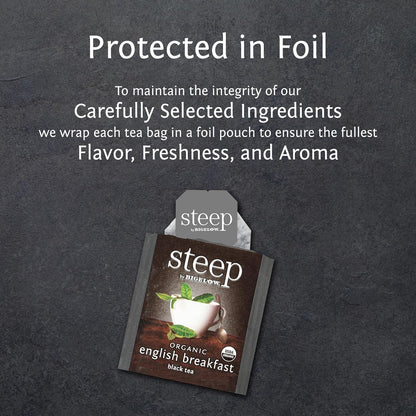 steep by Bigelow Organic English Breakfast Black Tea, Caffeinated, 20 Count (Pack of 6), 120 Total Tea Bags