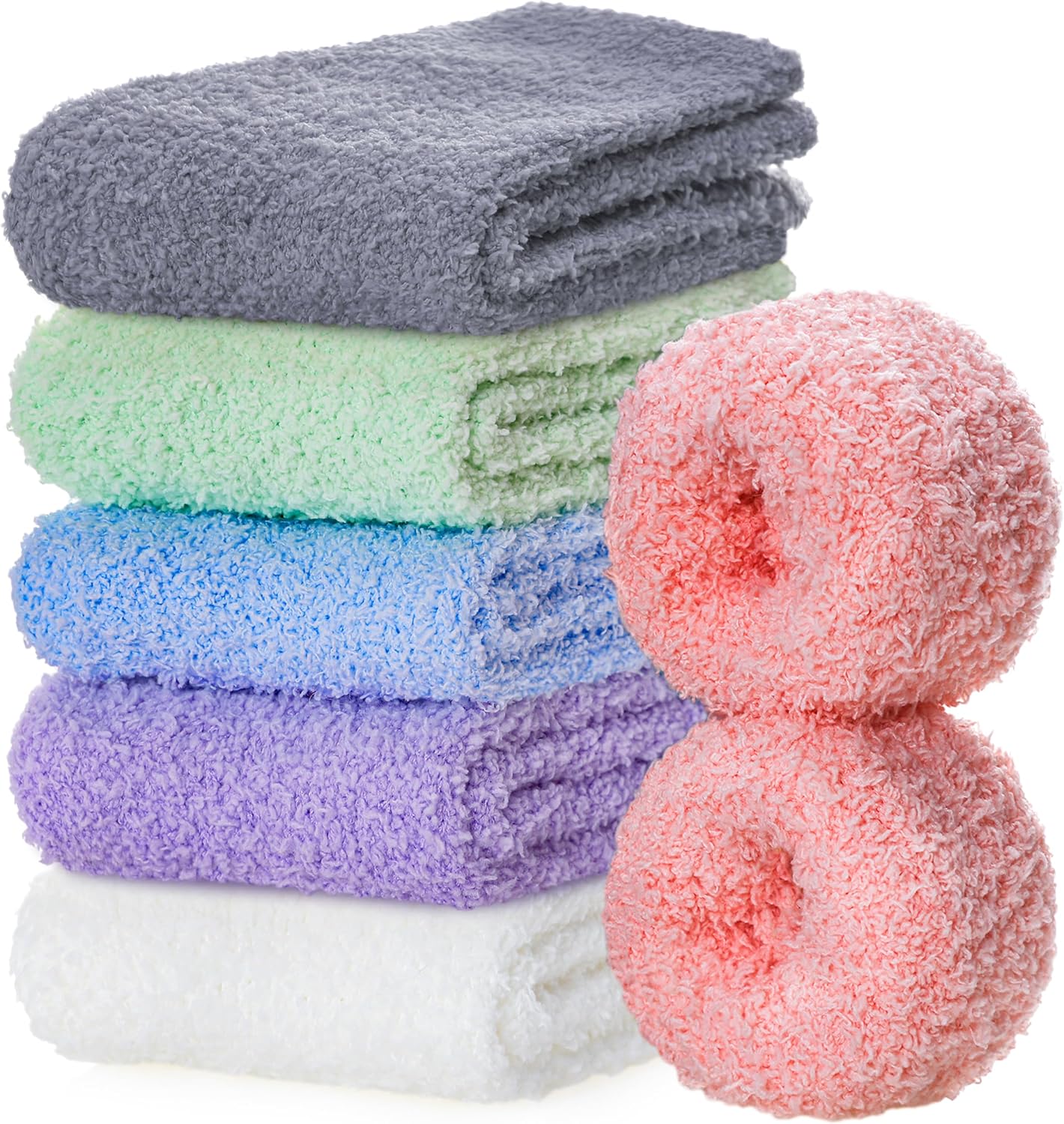 CHOWISH Womens Fuzzy Slipper Socks Super Soft Microfiber Fluffy Cozy Winter Warm Fuzzy Crew Socks