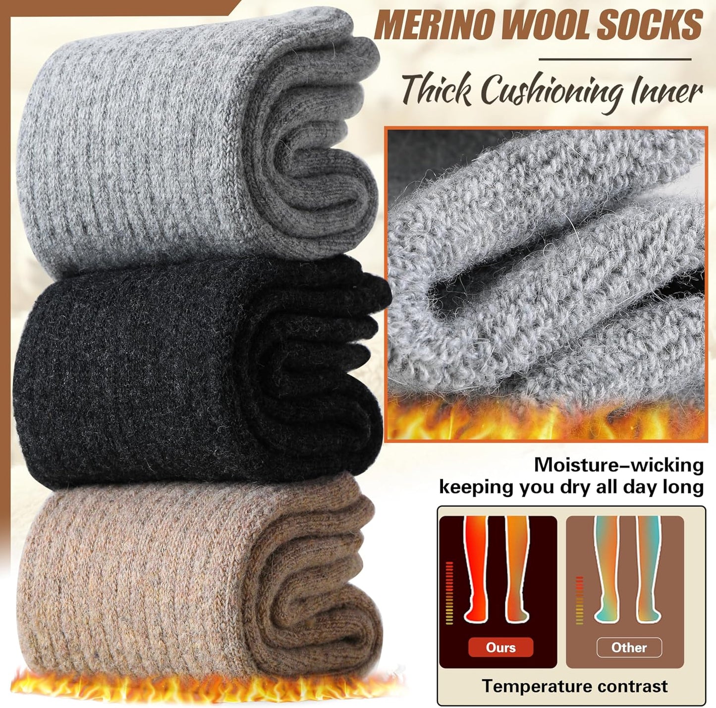 EBMORE Merino Wool Socks for Women Hiking Thermal Warm Winter Thick Boot Cozy Crew Comfy Work Socks for Ladies 5 Pairs