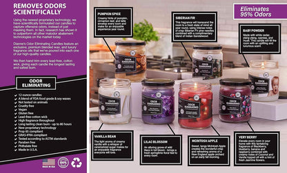 Vanilla Bean Odor Eliminating Highly Fragranced Candle - Eliminates 95% of Pet, Smoke, Food, and Other Smells Quickly - Up to 80 Hour Burn time - 12 Ounce Premium Soy Blend - Colors B