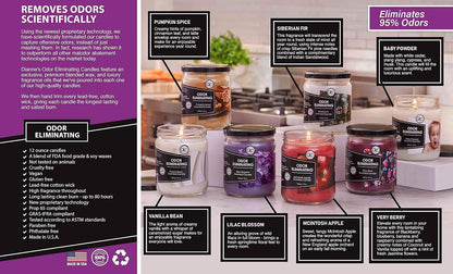 Vanilla Bean Odor Eliminating Highly Fragranced Candle - Eliminates 95% of Pet, Smoke, Food, and Other Smells Quickly - Up to 80 Hour Burn time - 12 Ounce Premium Soy Blend - Colors A