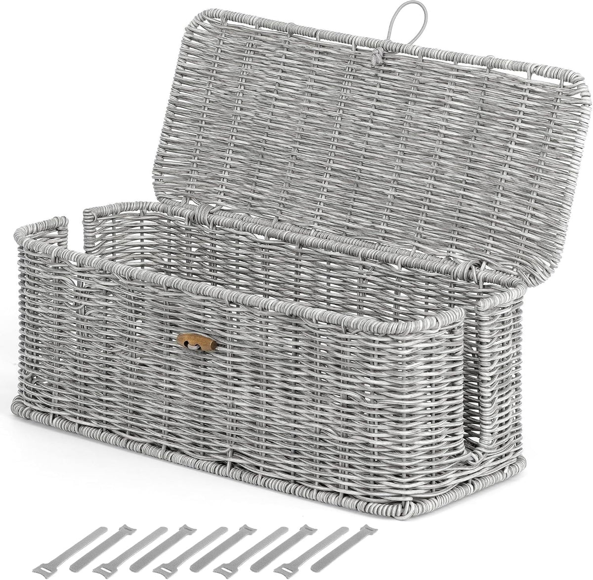 Cable Management Box, Cord Organizer with Lid & Cable Ties - Brown, L