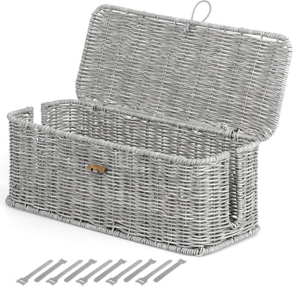 Cable Management Box, Cord Organizer with Lid & Cable Ties - Brown, L