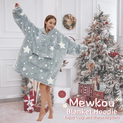 Mewkou Wearable Blanket Hoodie for Adult,Oversized Sherpa Fleece Blanket Hoodie for Women Men,Grey