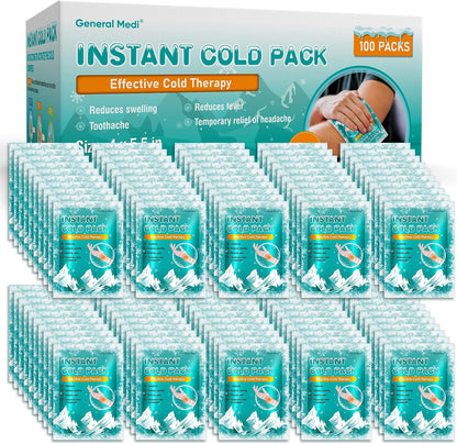 General Medi Instant Ice Cold Pack (4”x 5.5”) – 8 Packs Disposable Cold Therapy Ice Packs for Pain Relief, Swelling, Inflammation, Sprains, Toothache – for Athletes & Outdoor Activities