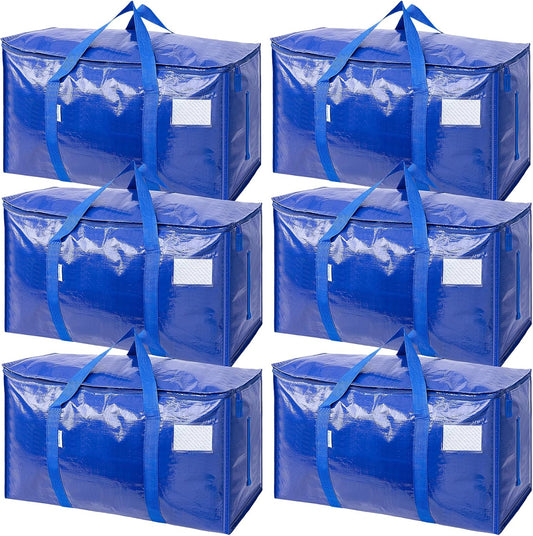 TICONN Extra Large Moving Bags Heavy Duty with Zippers & Carrying Handles, Durable Storage Bags Moving Boxes for Closet Organizers and Storage (Blue)