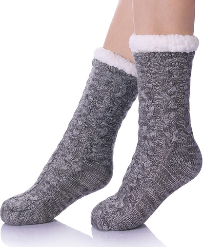 SDBING Women's Winter Super Soft Warm Cozy Fleece Lined Fuzzy Slipper Socks with Grippers