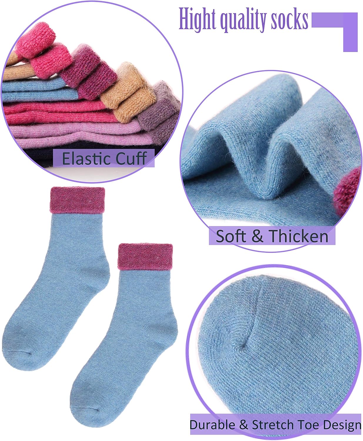 EBMORE 5 Pairs Women Merino Wool Boot Socks Warm Thermal Winter Thick Hiking Cozy Cabin Crew Comfy Socks for Ladies