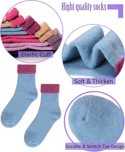 EBMORE 5 Pairs Women Merino Wool Boot Socks Warm Thermal Winter Thick Hiking Cozy Cabin Crew Comfy Socks for Ladies