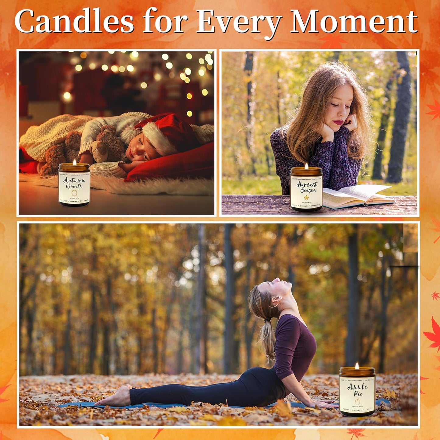 Soy Candles Set of 4, 9oz Natural Soy Wax Aromatherapy Candles, Home Scented Candles with 4 Scents (Lavender, Amber Sandalwood, White Sage, Coconut Vanilla), Gifts for Mom, Women, Relaxation, Yoga