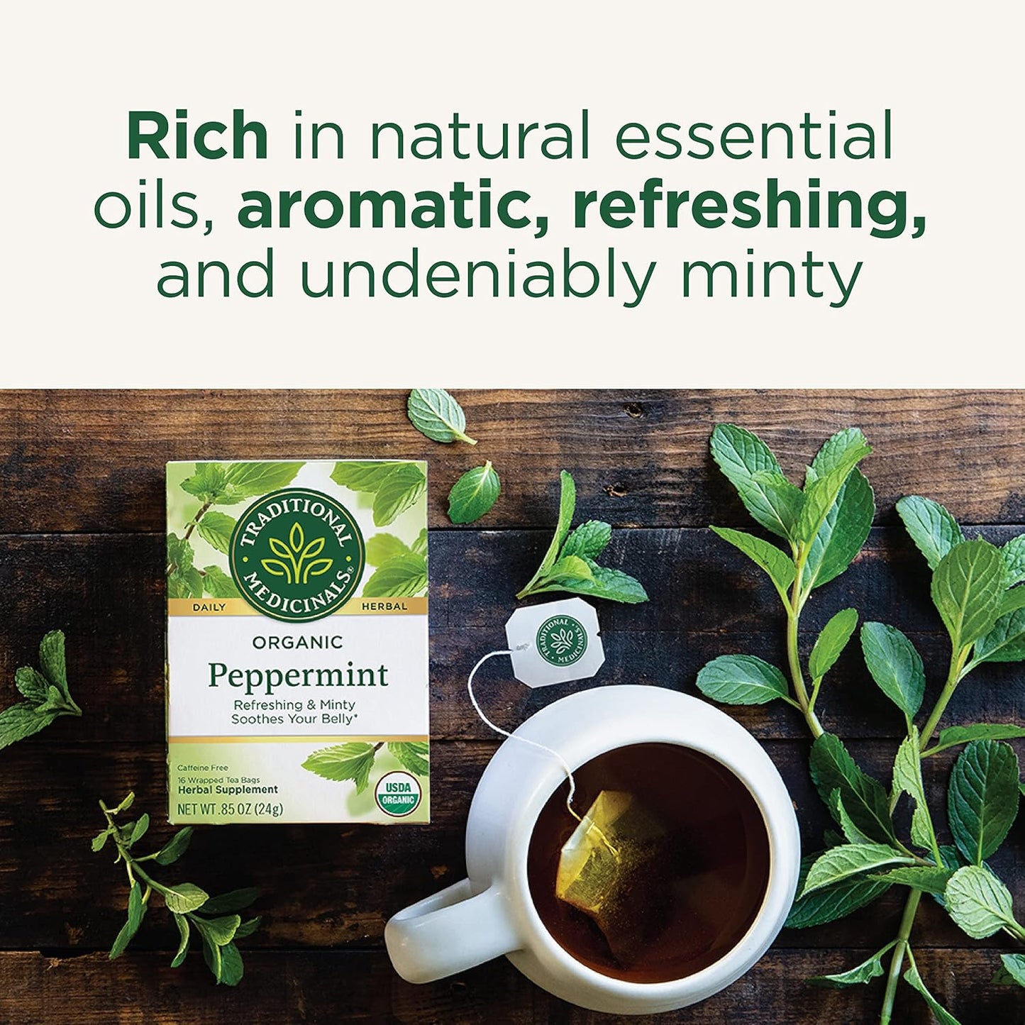 Traditional Medicinals Tea, Organic Peppermint, Soothes Your Belly, Refreshing & Minty, 96 Tea Bags (6 Pack)