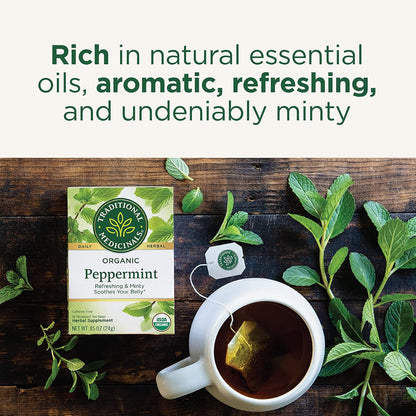 Traditional Medicinals Tea, Organic Peppermint, Soothes Your Belly, Refreshing & Minty, 96 Tea Bags (6 Pack)