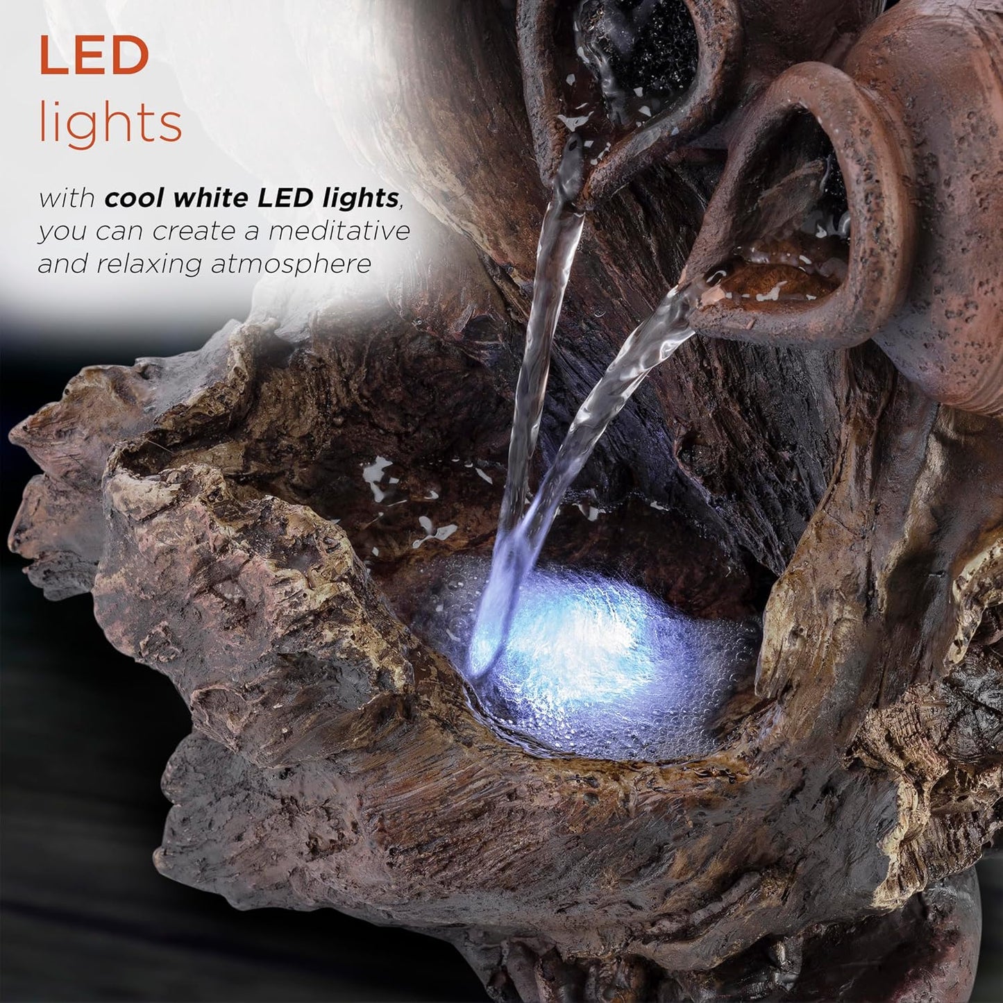 Alpine Corporation | 14"H Indoor Tiered Log Tabletop Fountain with LED Lights — Cascading Waterfall Design Creates Relaxing Ambiance for Home & Office Décor