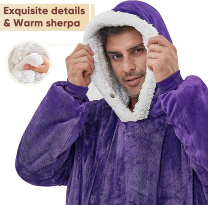 yescool Wearable Blanket Hoodie, Flannel Sherpa Fleece Blanket Sweatshirt for Adults Women Men,One Size Fits All - Colors A