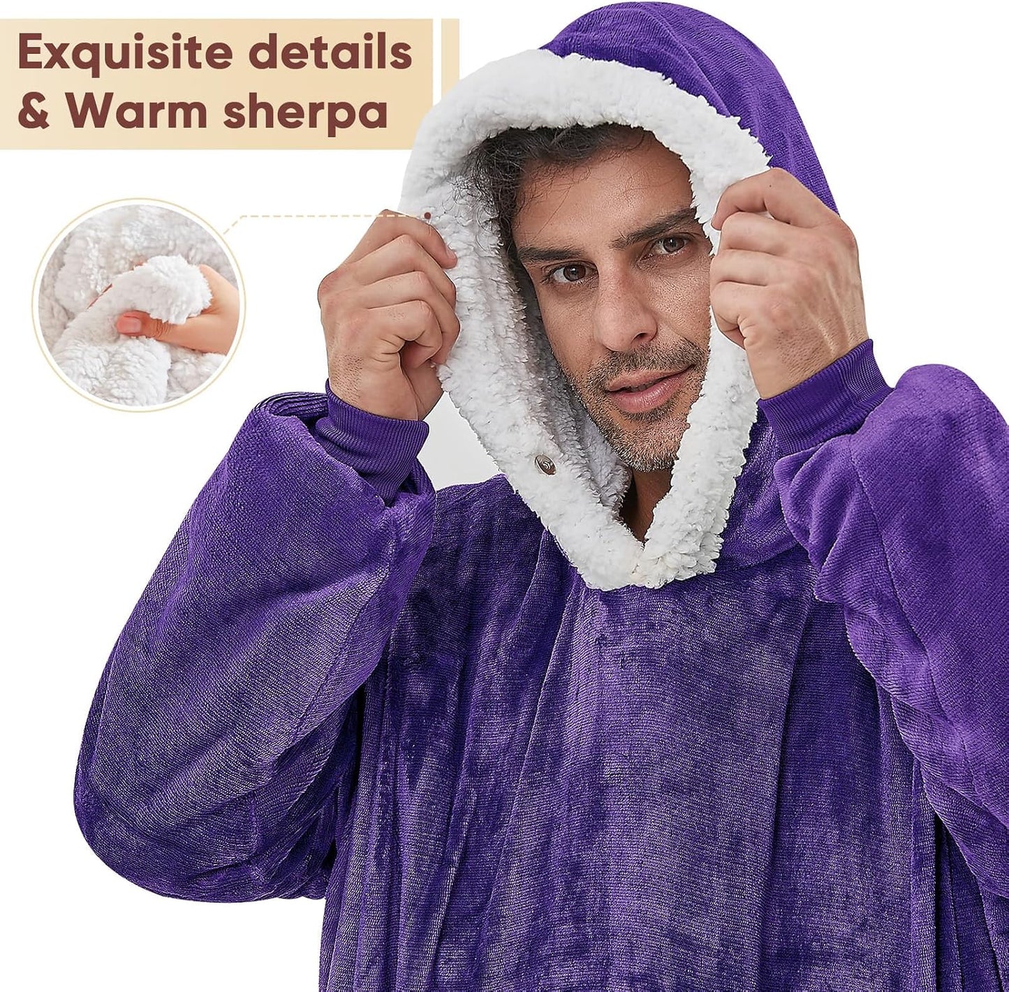 yescool Wearable Blanket Hoodie, Flannel Sherpa Fleece Blanket Sweatshirt for Adults Women Men,One Size Fits All - Colors A
