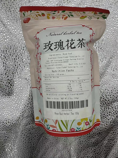 Dian Mai Rose tea Rose Bud Herbal Tea - Rich in antioxidants, Beautiful and Aromatic - Loose Leaf 100g/bag 滇迈 金边玫瑰 云南丽江新鲜无硫干金边玫瑰特级花蕾 100克