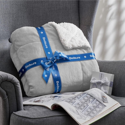 Bedsure GentleSoft Sherpa Fleece Throw Blanket for Couch, Non-Heated, Thick & Warm Cozy Blanket for Winter, Soft Fuzzy Plush Throw Gifts for Women and Men, Grey, 50x60 Inches