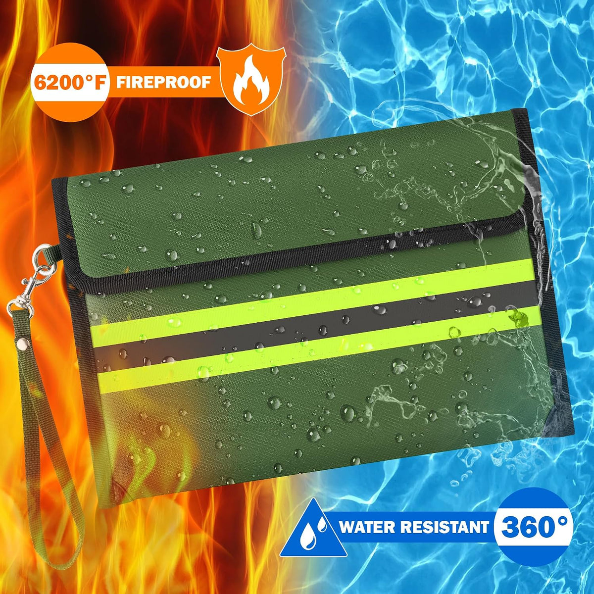 Fireproof Waterproof Document Bag - 5200°F Water Resistant Fire Proof Money Bag, 3 Layers of Heat Insulated Storage with Zipper, 7.9"x5" Portable Files Safe Pouch for Cash Passport (Black)
