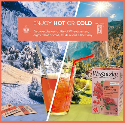 Wissotzky Rosehip & Hibiscus Herbal Tea, 20 Tea Bags | Exotic Blend | Caffeine Free Tea | Immune Boost
