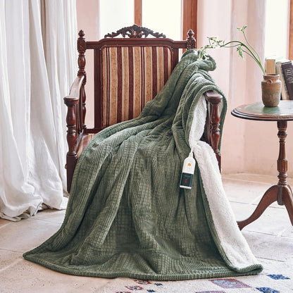 Texciting Heated Blanket Electric Blanket Throw 50''X60''-Heating Throw with 9 Heat Settings-2-10 Hours Auto Off,ETL Certified,Machine Washable (Green)