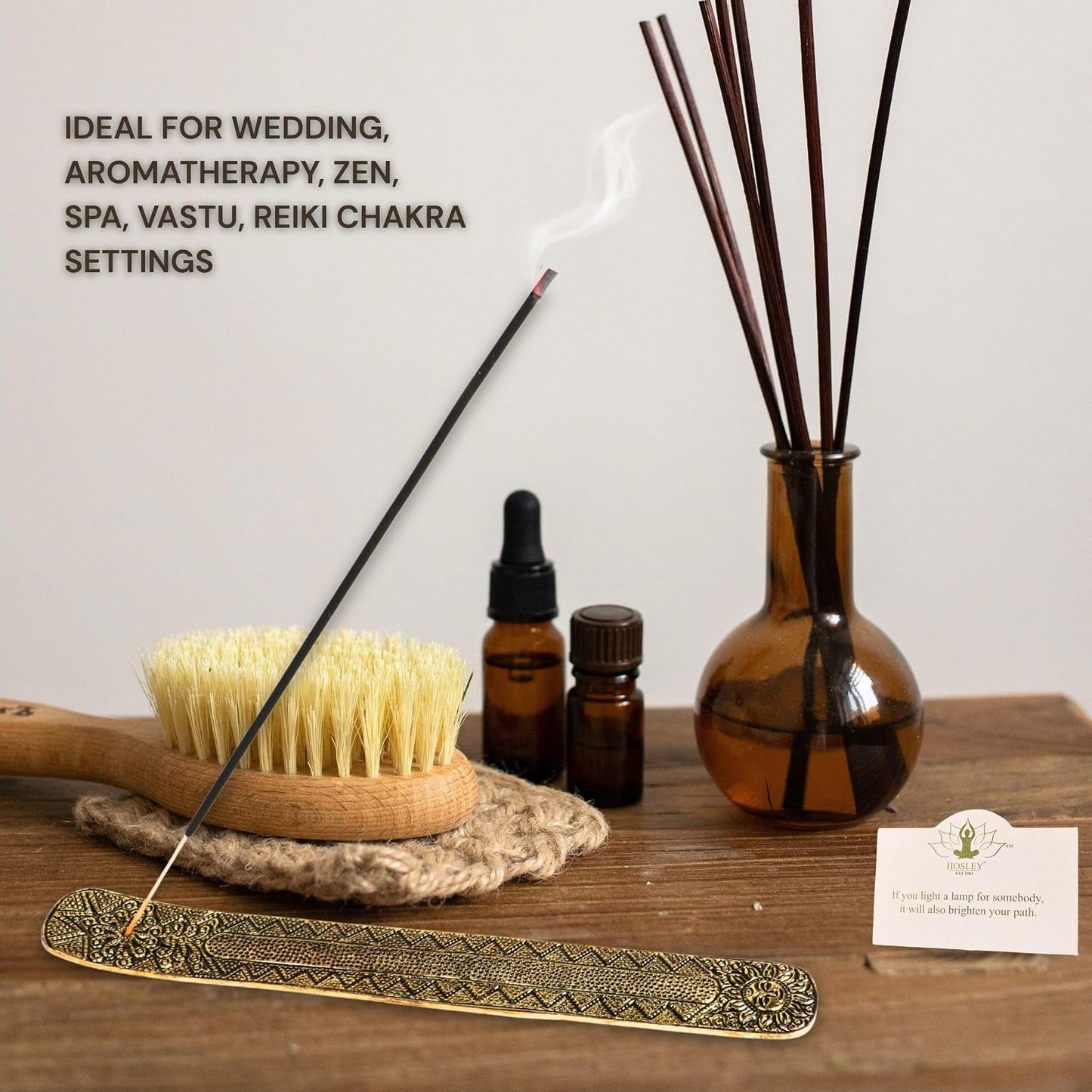 Hosley Wood Incense Holder Sun 10 Inches Ideal Gift for Wedding, Aromatherapy, Zen, Spa, Reiki, Meditation