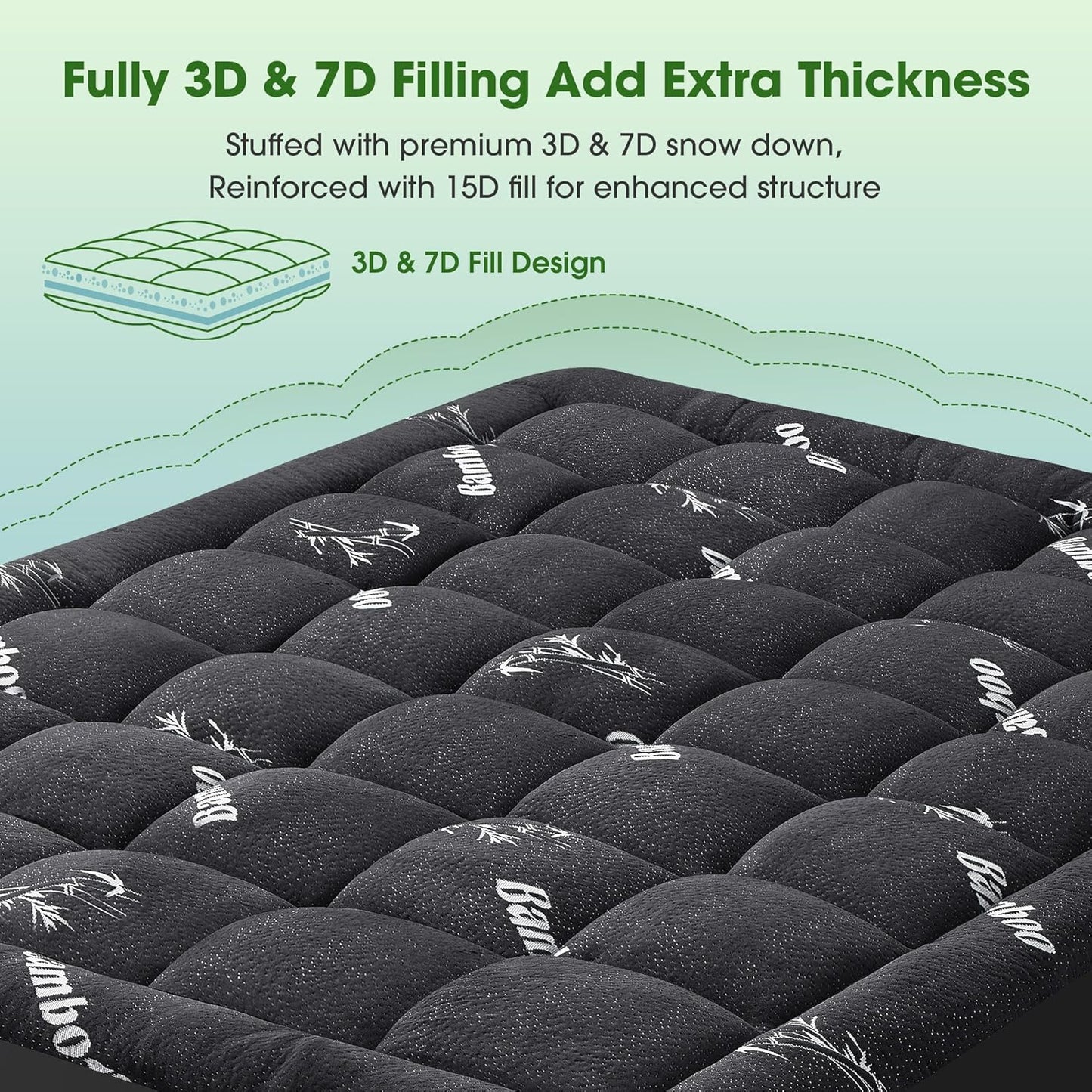 Mattress Pad Queen Size, Cooling Pillow Top Mattress Topper, Ultra Soft Viscose Made from Bamboo, Breathable for Hot Sleepers, Deep Pocket 8"-20", Green