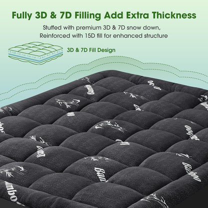 Mattress Pad Queen Size, Cooling Pillow Top Mattress Topper, Ultra Soft Viscose Made from Bamboo, Breathable for Hot Sleepers, Deep Pocket 8"-20", Green