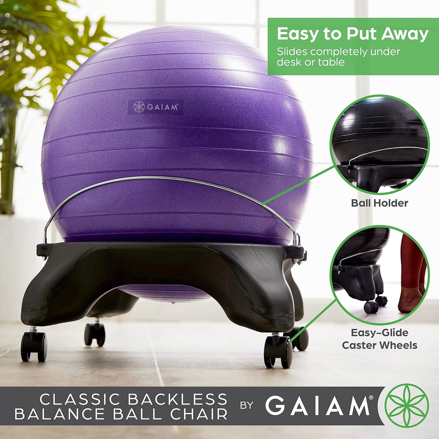 Gaiam Classic Balance Ball Chair – Ergonomic Stability Chair for Desk & Office | Yoga Ball Seat with Base, Air Pump, & Exercise Guide | Improves Posture & Core Strength (300 lb Capacity)