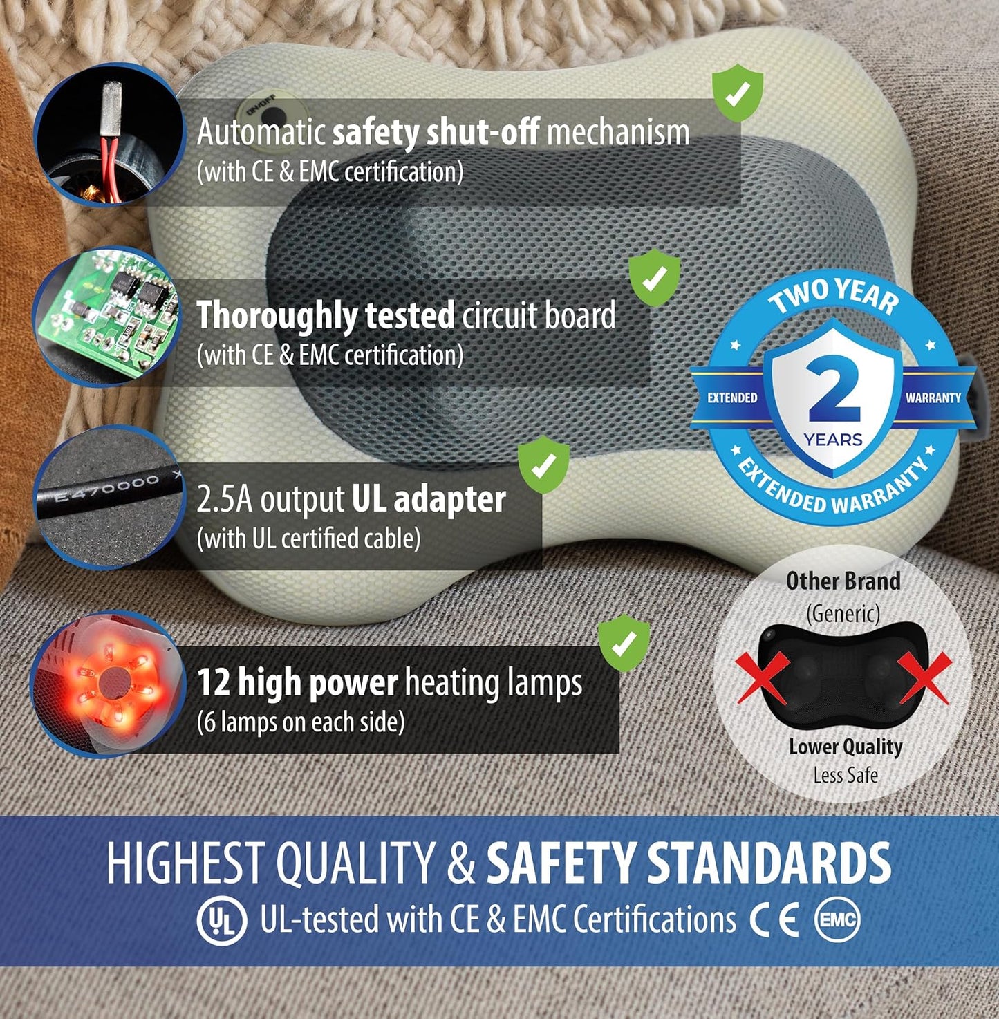 Zyllion Shiatsu Back and Neck Massager with Heat - 3D Electric Kneading Deep Tissue Massage Pillow for Muscle Pain Relief, Black, ZMA-13