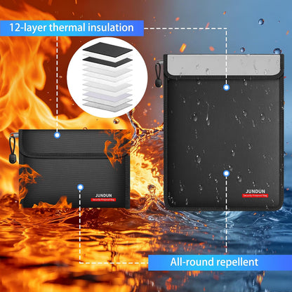 JUNDUN 6400°F Fireproof Document Bag,15"x11" & 8.5"x6"