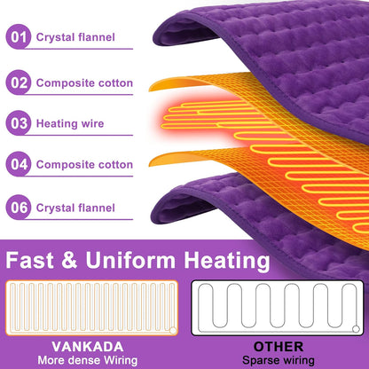 Heating Pad Electric Heat Pad, Hot Heated Pad,Multiple Temp and Timer Settings,Suitable for Shoulders, Neck, arms, Abdomen, Back, Legs, etc. (Silver Gray, 24"X12")