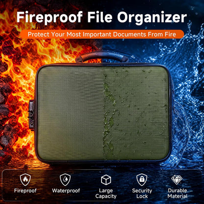 Fireproof Document Box With Lock, 16 Pocket Document Organizer