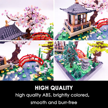 Micro Building Blocks Sets，Chinese Zen Garden Architecture and Cherry Blossom Bonsai Tree Building Toys for Adults，Japanese Sakura House Model，Creative Mini Bricks Gift for Kids 14+，2280 PCS