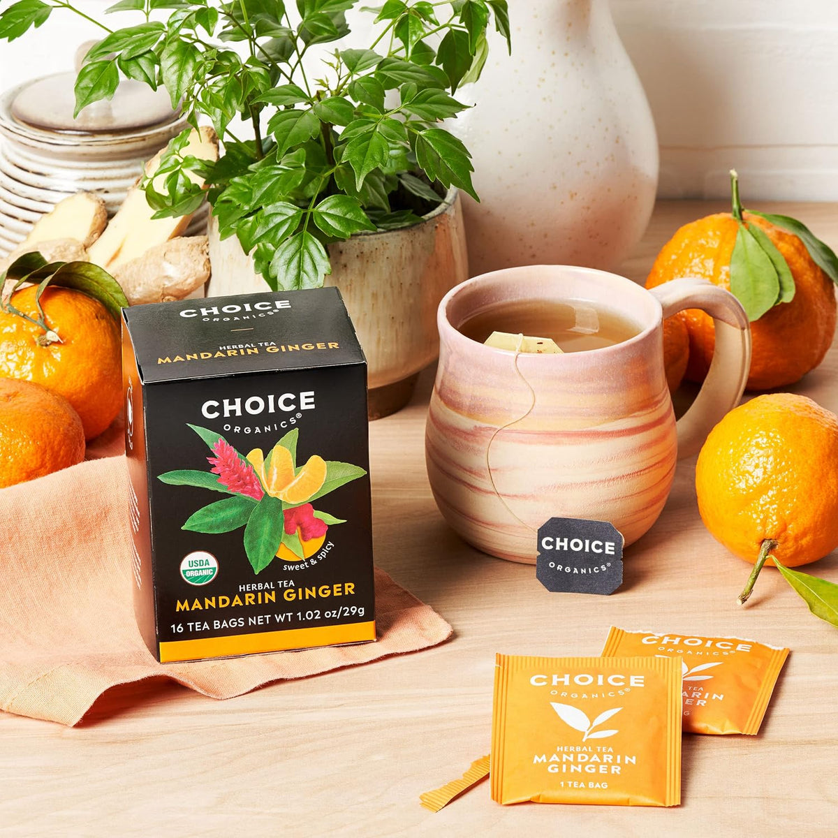 Choice Organics Mandarin Ginger Tea, 16 Tea Bags (3 Pack)