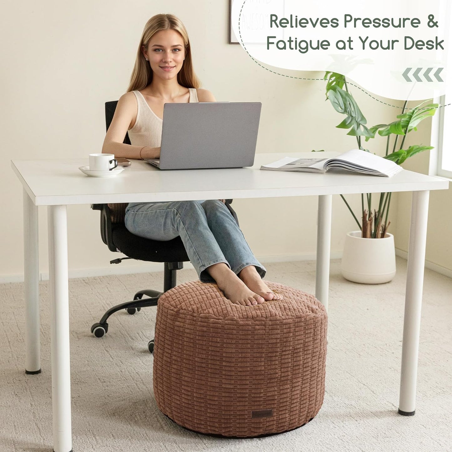 HIGOGOGO Pouf Ottoman Stuffed Round Modern Foam Filled Foot Rest Poufs for Living Room Chair Decorative 20 X 15 Inches Boho Relax Stool for Wedding Christmas Party, Beige