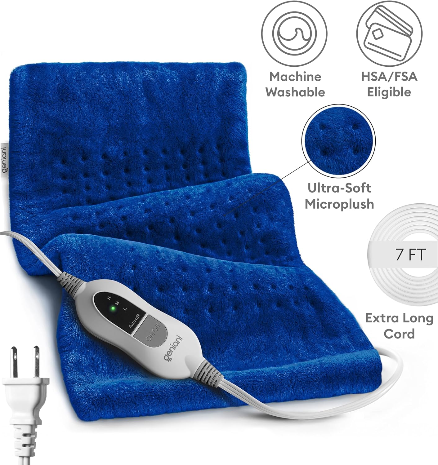 GENIANI Electric Heating Pad for Back Pain & Cramps Relief, Electric Throw, Self Care Gifts for Women, Heating Pad for Neck & Shoulder, Machine Washable Microplush, Auto Shut Off (12"x24", Tabby Gray)