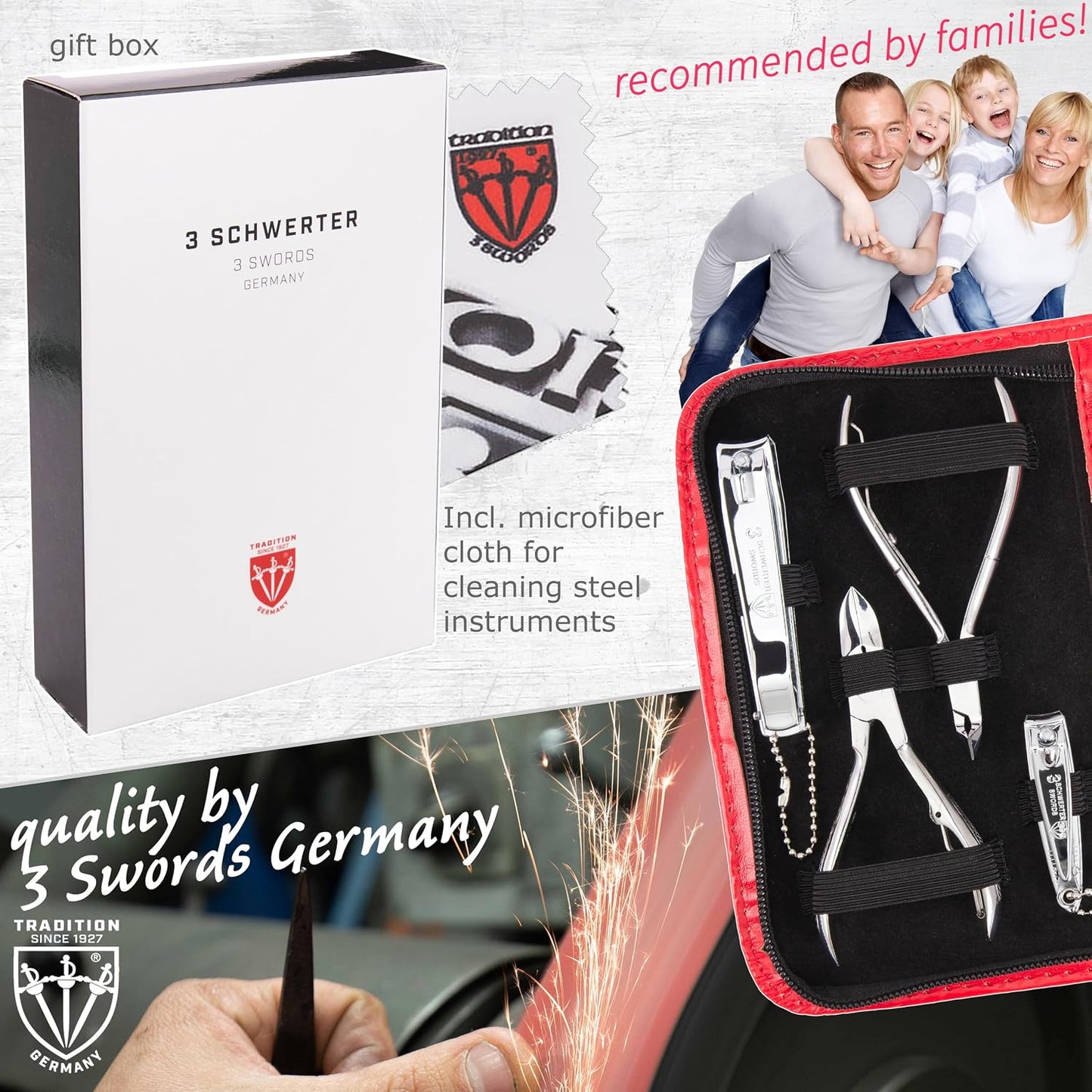 3 Swords Germany - brand quality 10 piece manicure pedicure grooming kit set for professional finger & toe nail care scissors clipper fashion leather case in gift box, Made by 3 Swords (00286)