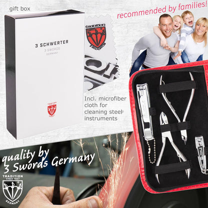 3 Swords Germany - brand quality 10 piece manicure pedicure grooming kit set for professional finger & toe nail care scissors clipper fashion leather case in gift box, Made by 3 Swords (00286)